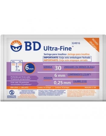 SERINGA BD INS U-FINE  30UI AG 6MM 10X10