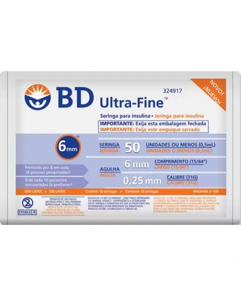 SERINGA BD INS U-FINE 50UI AG 6MM 10X10