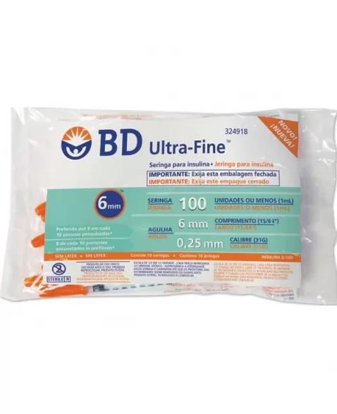 SERINGA BD INS U-FINE 100UI AG 6MM 10X10