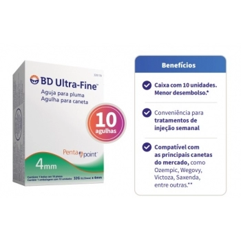AGULHA BD P/CANETA U-FINE  4MM C/10