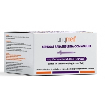 SERINGA UNIQMED INS 30UI AG 8MM 10X10