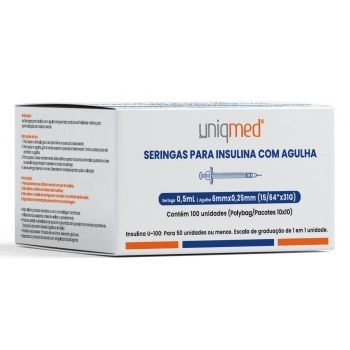 SERINGA UNIQMED INS 50UI AG 6MM 10X10