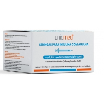 SERINGA UNIQMED INS 50UI AG 8MM 10X10