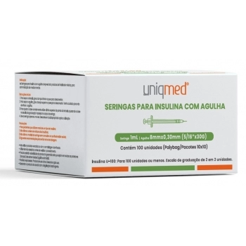 SERINGA UNIQMED INS 100UI AG 8MM 10X10