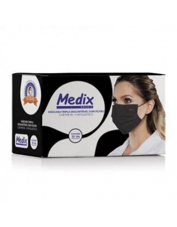 MASCARA DESCARTAVEL MEDIX ELASTICO PRETA C/50