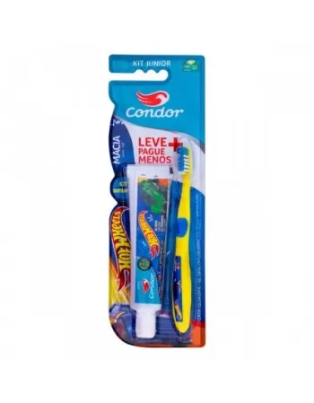 KIT ESCOVA CONDOR MACIA + GEL C/FLÚOR MORANGO HOT WHEELS L+P-