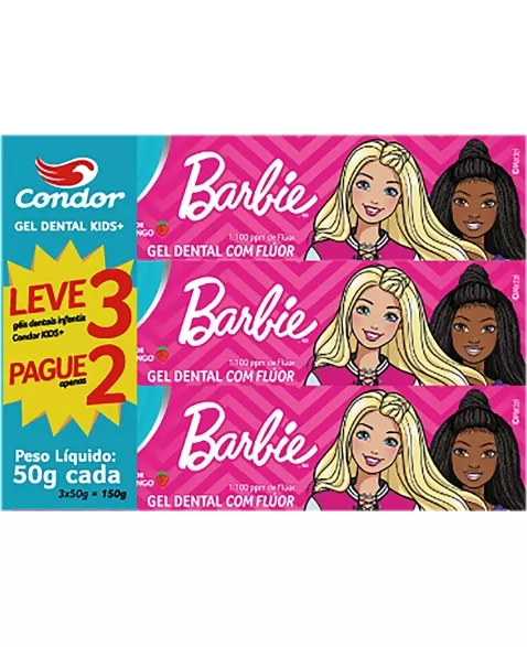 GEL DENTAL C/FLÚOR MORANGO BARBIE KIDS L3 P2 50G CADA