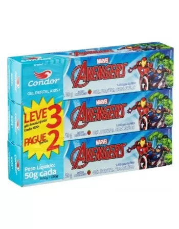 GEL DENTAL C/FLÚOR MORANGO AVENGES KIDS L3 P2 50G CADA