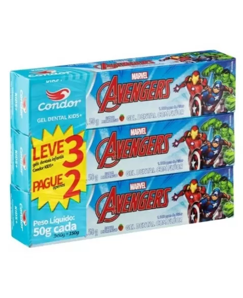 GEL DENTAL C/FLÚOR MORANGO AVENGES KIDS L3 P2 50G CADA